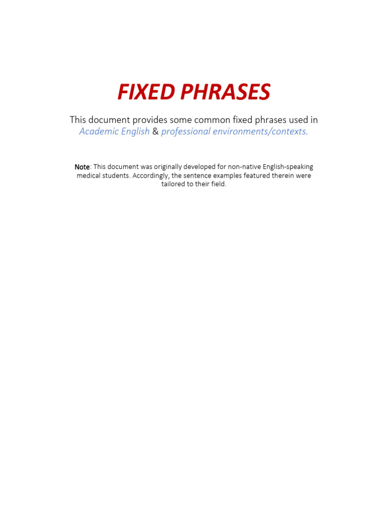 Some Common Fixed Phrases in Academic English | PDF | Emergency ...