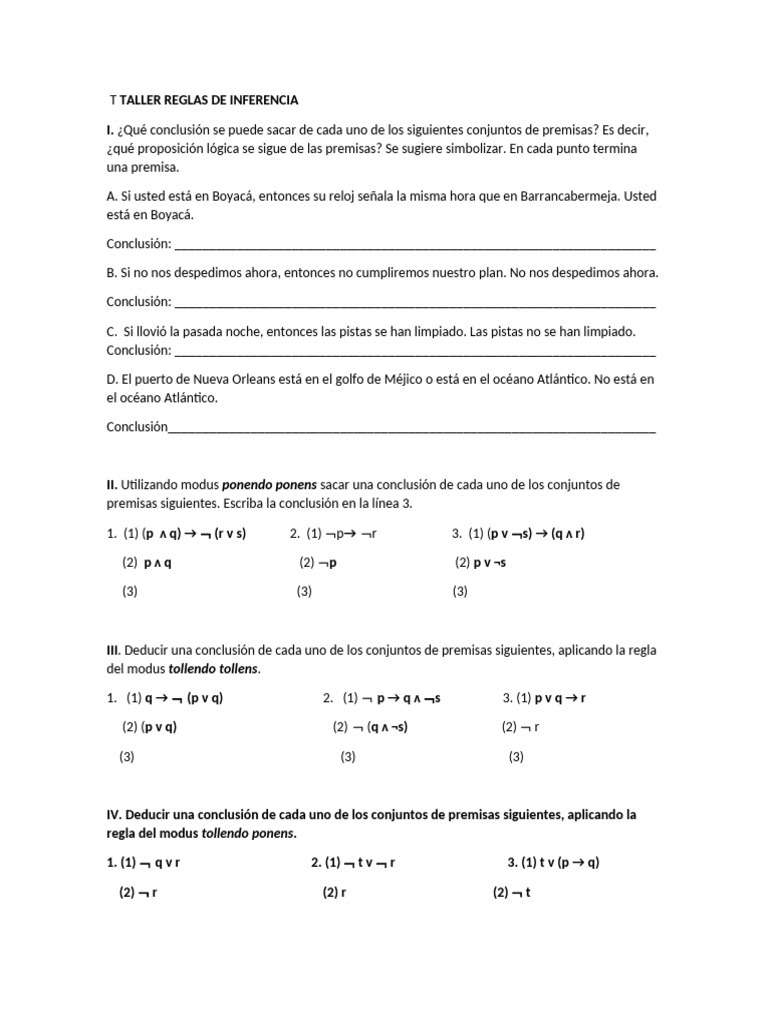 Taller REGLAS DE INFERENCIA 2022-01 | PDF | Razonamiento deductivo ...