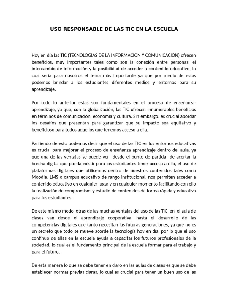 Uso Responsable de Las Tic | PDF | Enseñando | Tecnología de ...