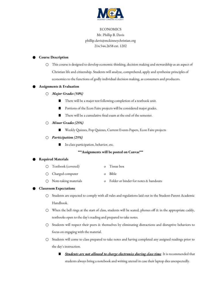 Economics Course Syllabus Overview | PDF