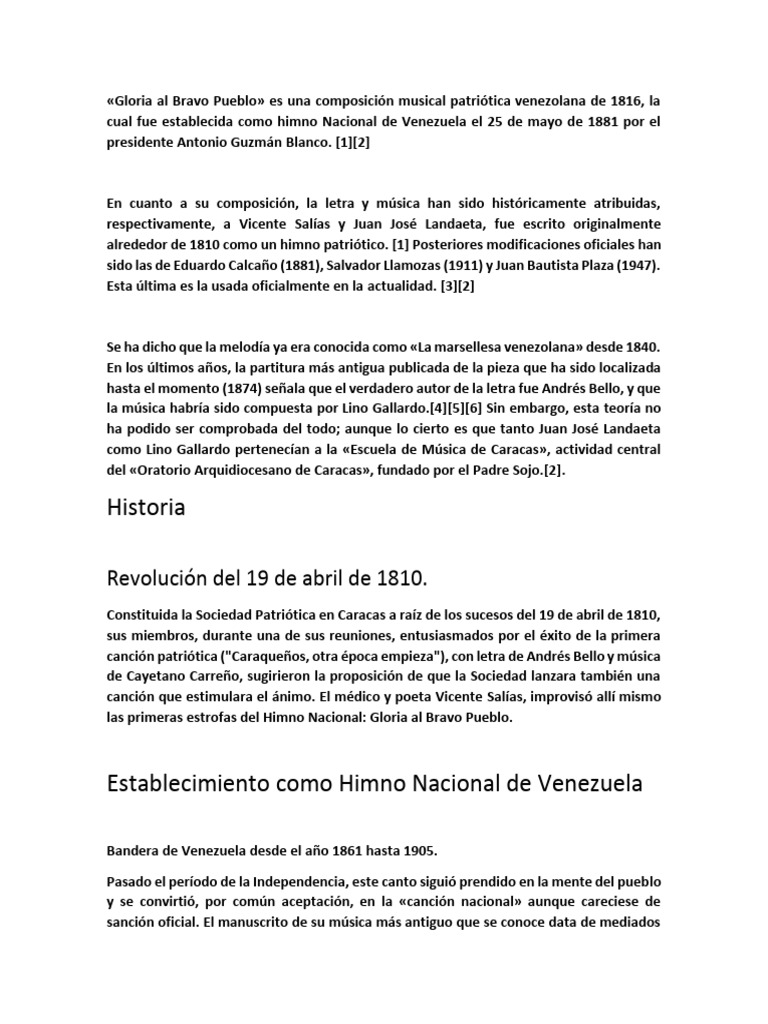 El Himno Nacional de Venezuela Historia | PDF