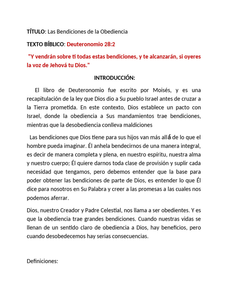 Bendiciones de la Obediencia a Dios | PDF | Amor | Dios