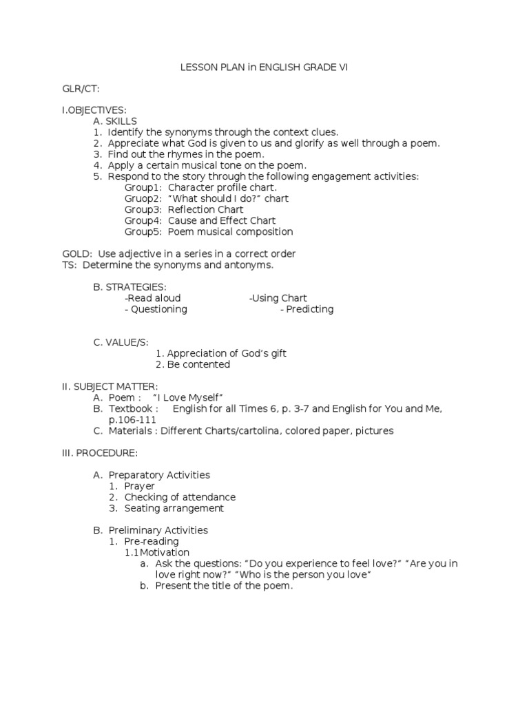 Lesson Plan in English Grade Vi - Careen | PDF | Poetry | Lesson Plan