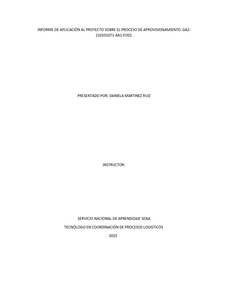 Informe de Aplicación Al Proyecto Sobre El Proceso de Aprovisionamiento ...