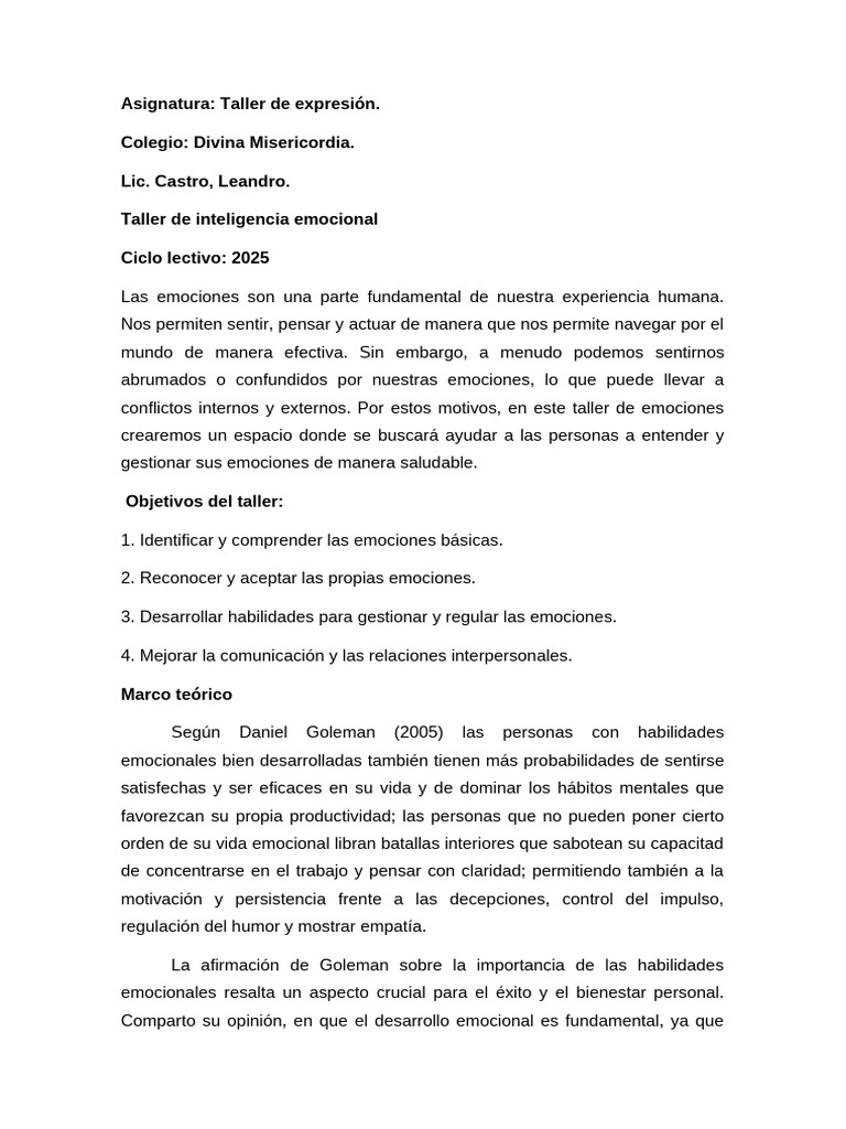 Taller de Inteligencia Emocional 2025 | PDF | Las emociones ...