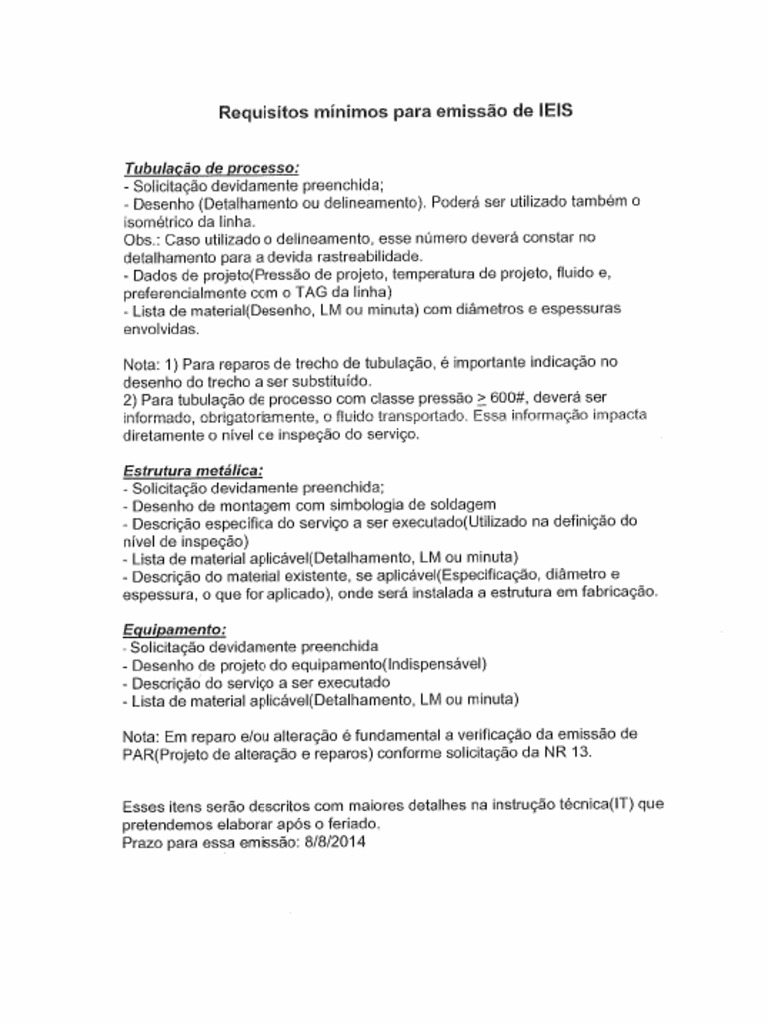 Requisitos Mínimos para Emissão de IEIS 2 | PDF