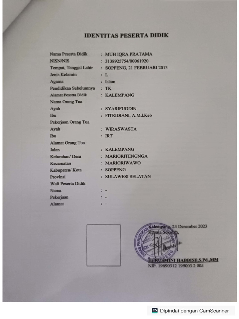 Identitas Rapor-1 | PDF