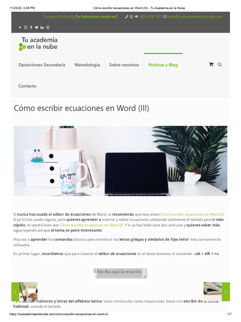 Cómo Escribir Ecuaciones en Word (III) - Tu Academia en La Nube | PDF ...