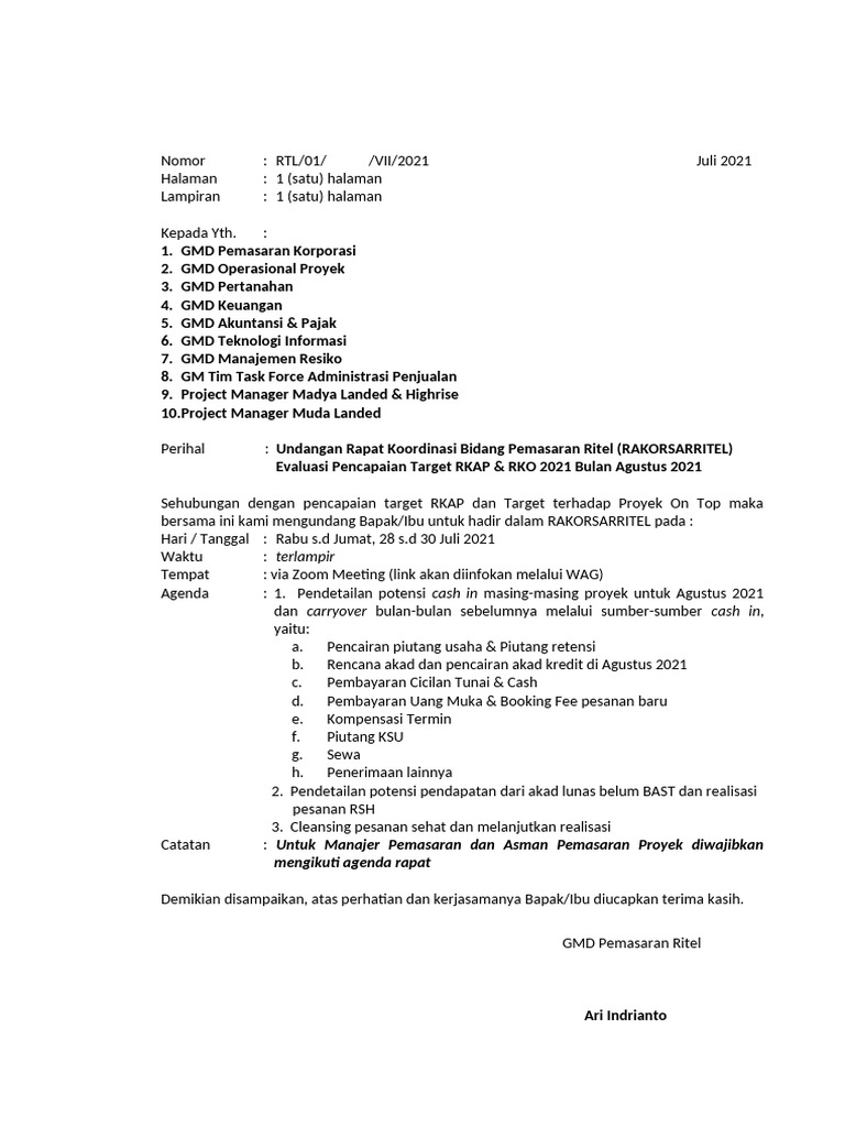 Draft Undangan Rakor Juli | PDF