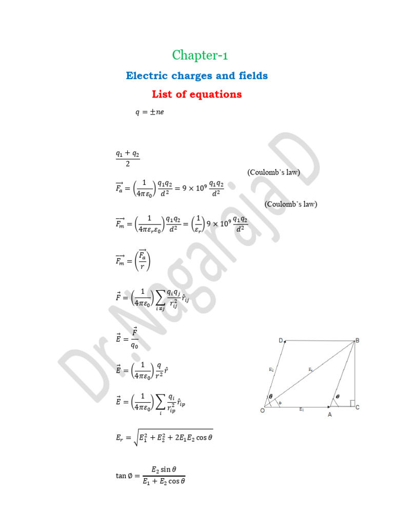 Electric Charges and Fields Equations | PDF | Electric Field | Applied ...