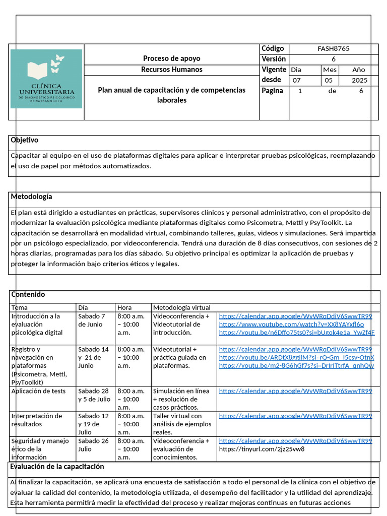 Plan de Capacitación | PDF | Metodología de encuesta | Aprendizaje
