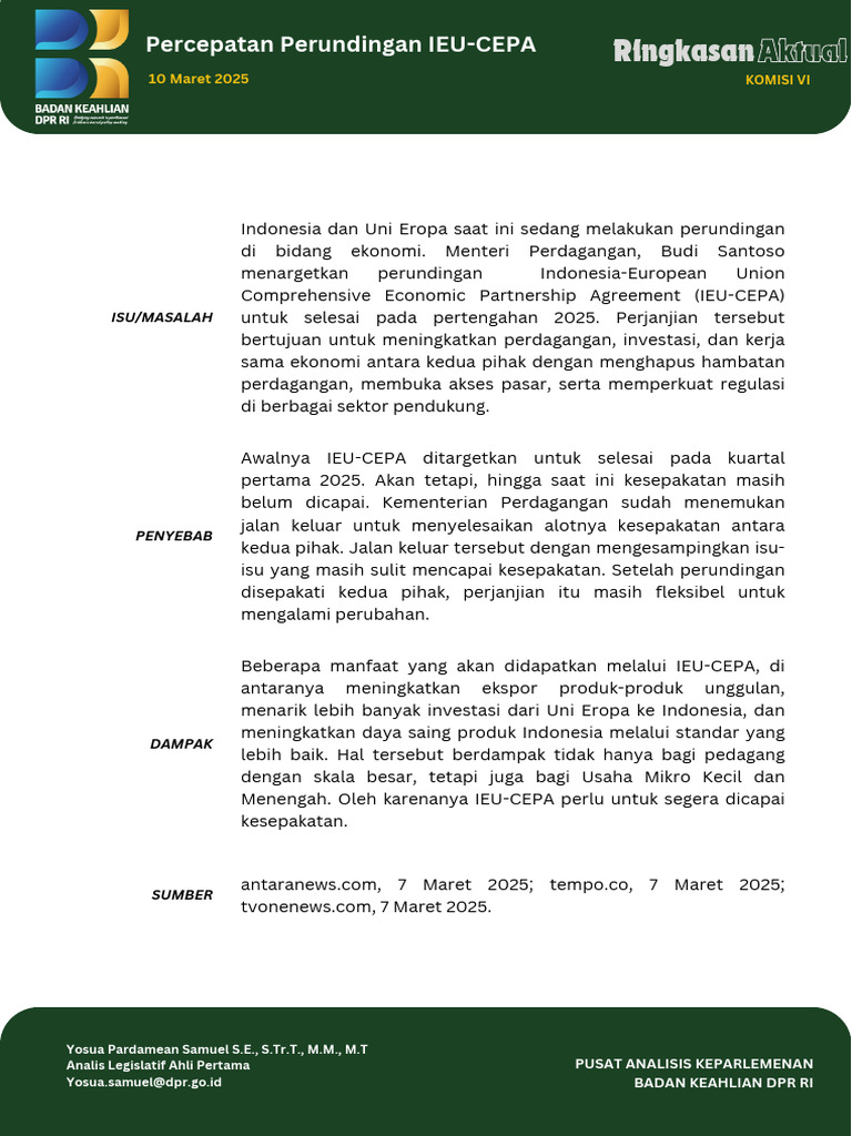 Perundingan IEU-CEPA Indonesia-EU | PDF
