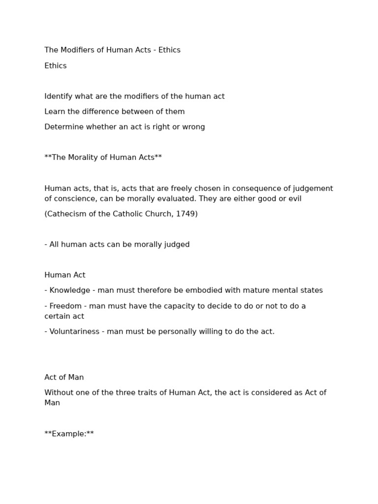 Modifiers of Human Acts in Ethics | PDF | Good And Evil