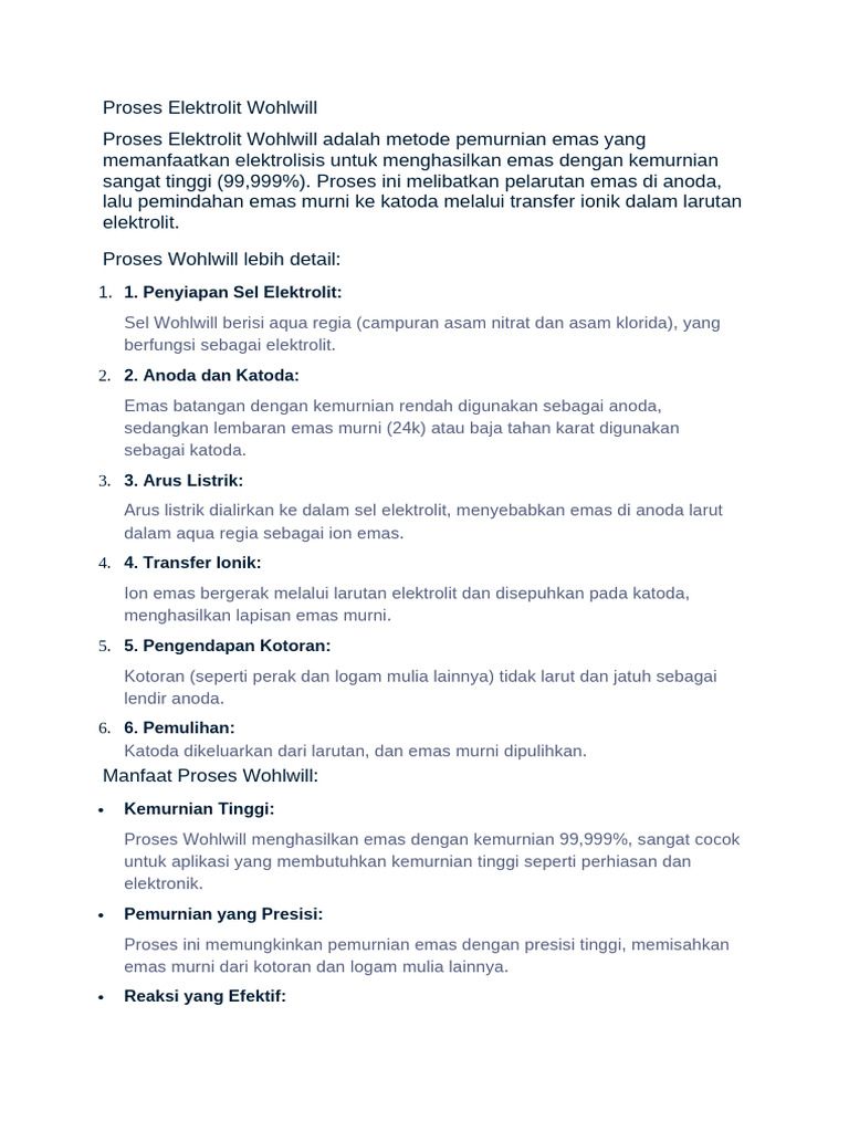 Pemurnian Emas dengan Proses Wohlwill | PDF