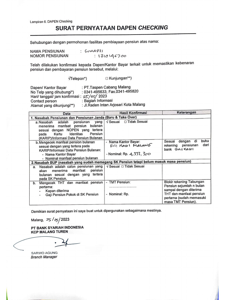 Dapen Checking | PDF