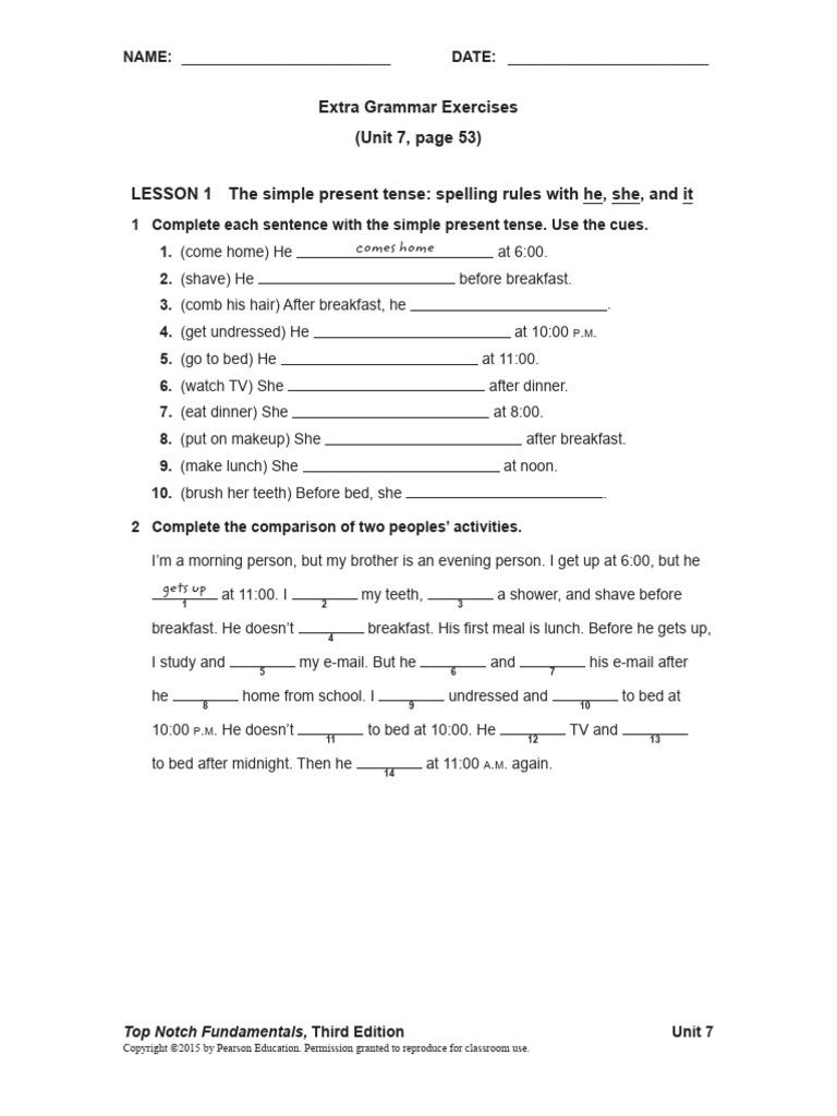 Simple Present Tense Grammar Exercises | PDF | Workweek And Weekend | Lunch