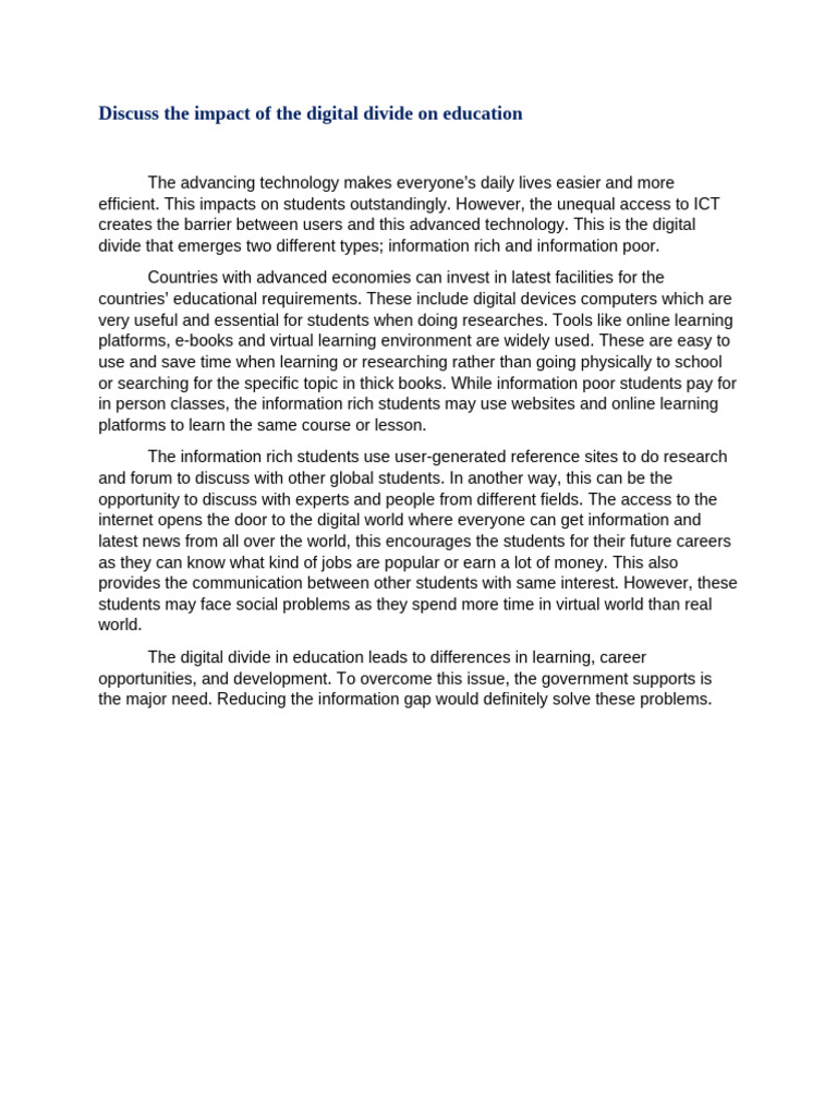 Impact of the Digital Divide on Education | PDF