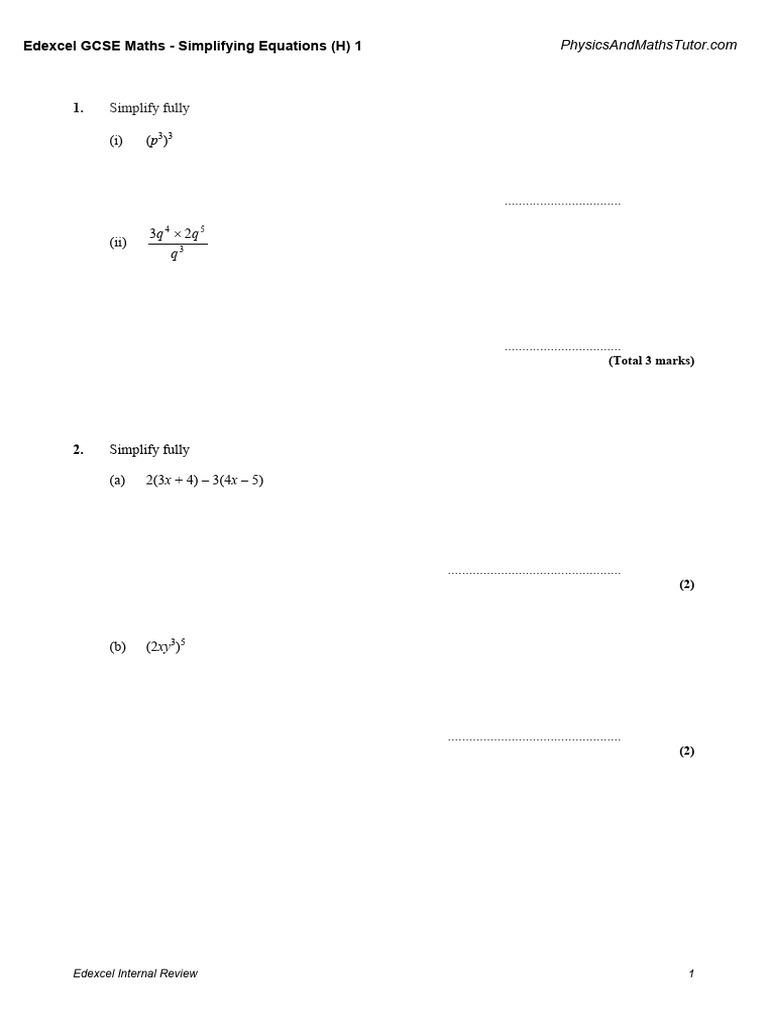 Edexcel GCSE Maths: Simplifying Expressions | PDF | Schools ...