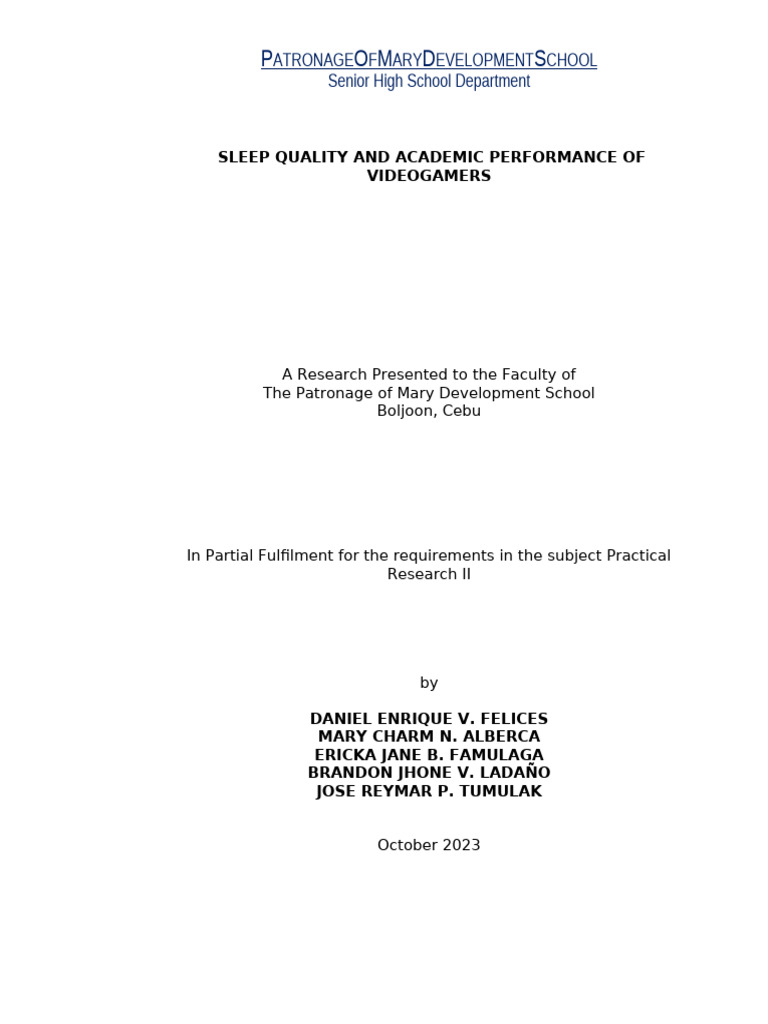 Sleep Quality and Academic Impact of Gamers | PDF | Sleep | Sleep ...