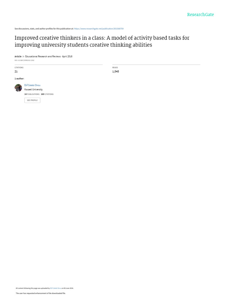 Improved Creative Thinkers in A Class A Model of A | PDF | Creativity ...