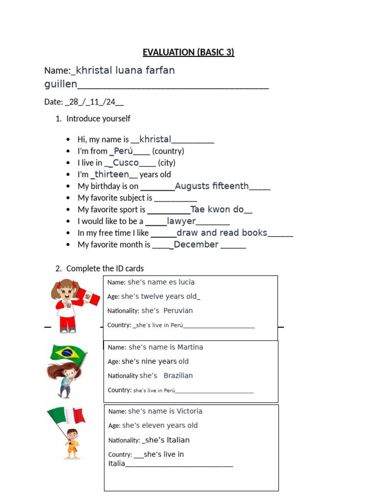 Evaluation Basic 3 | PDF