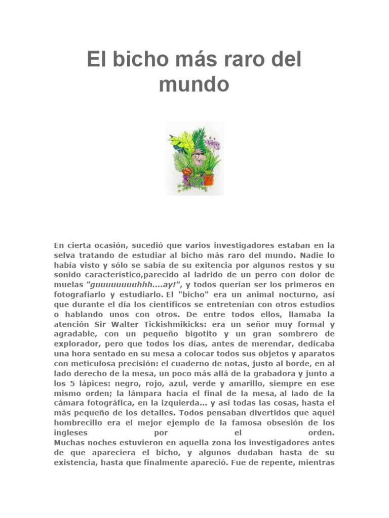 Cuento El Bicho Mas Raro Del Mundo | PDF