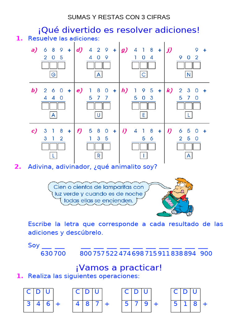 Sumas y Restas de 3 Dígitos | PDF | Aritmética