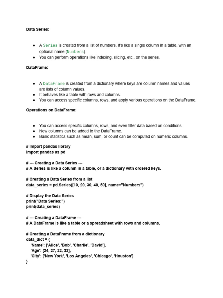 Understanding Pandas Data Structures | PDF | Table (Database) | Data ...