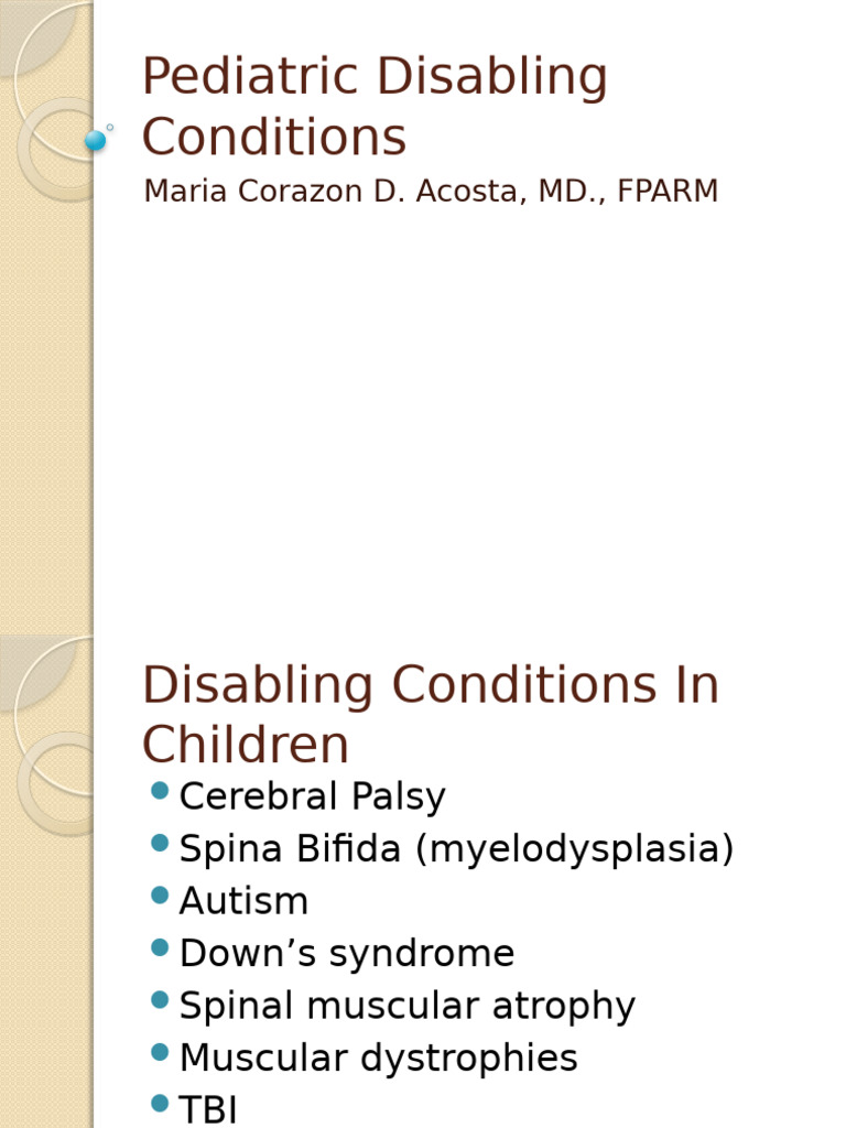 Pediatric Disabling Conditions | PDF | Autism | Cerebral Palsy
