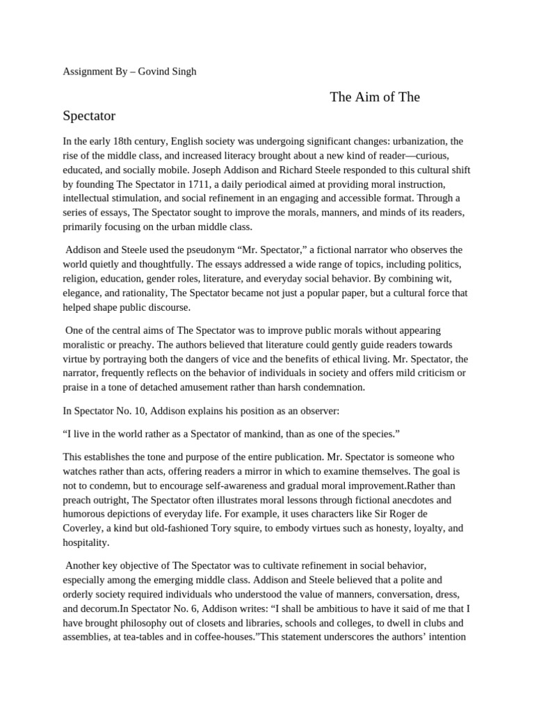 The Aims of The Spectator Explained | PDF | Essays | Satire