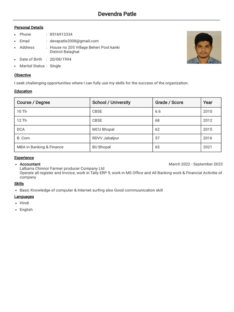 Devendra Patle: Resume Overview 2022-2023 | PDF