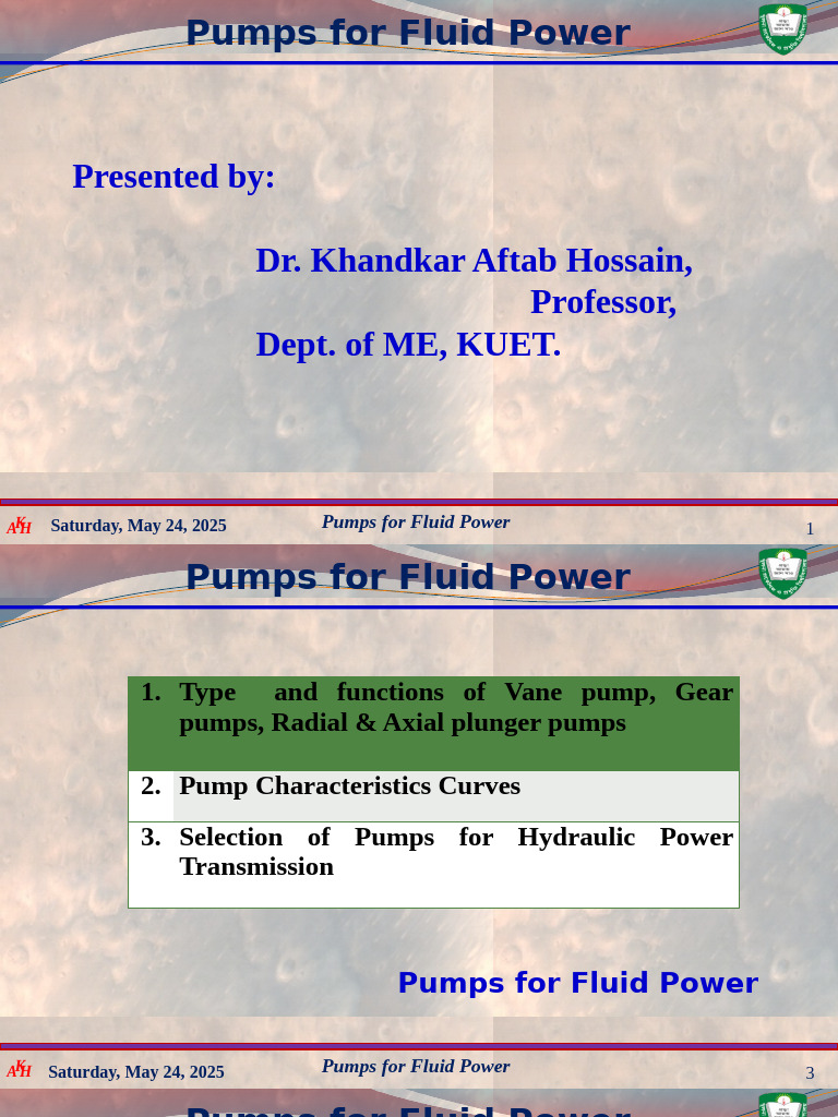 Lecture On Pumps For Fluid Power | PDF | Pump | Gear