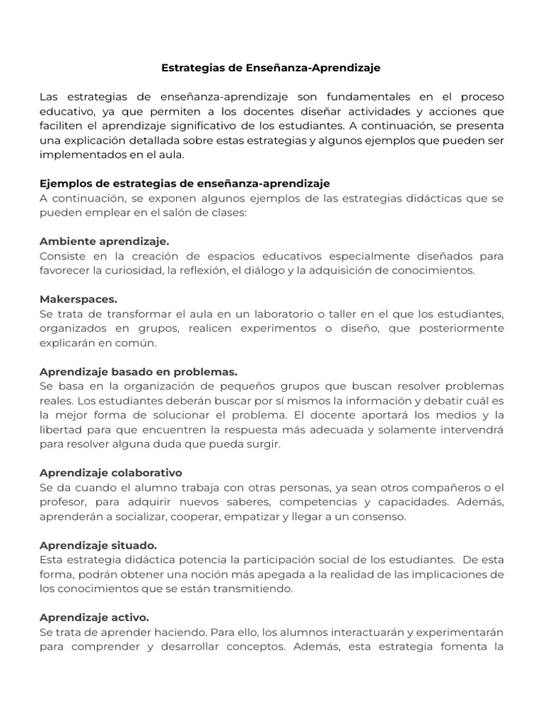 Estrategias Efectivas de Enseñanza-Aprendizaje | PDF | Aprendizaje ...