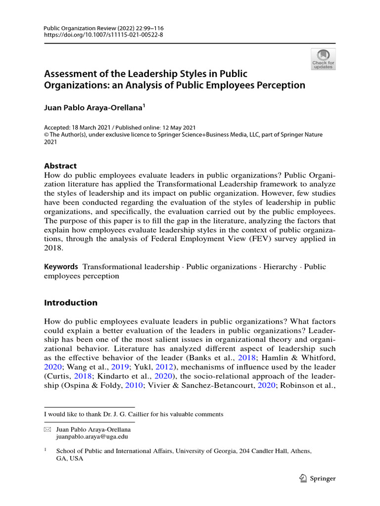 R06 - Assessment of The Leadership Styles in Public Organizations | PDF ...