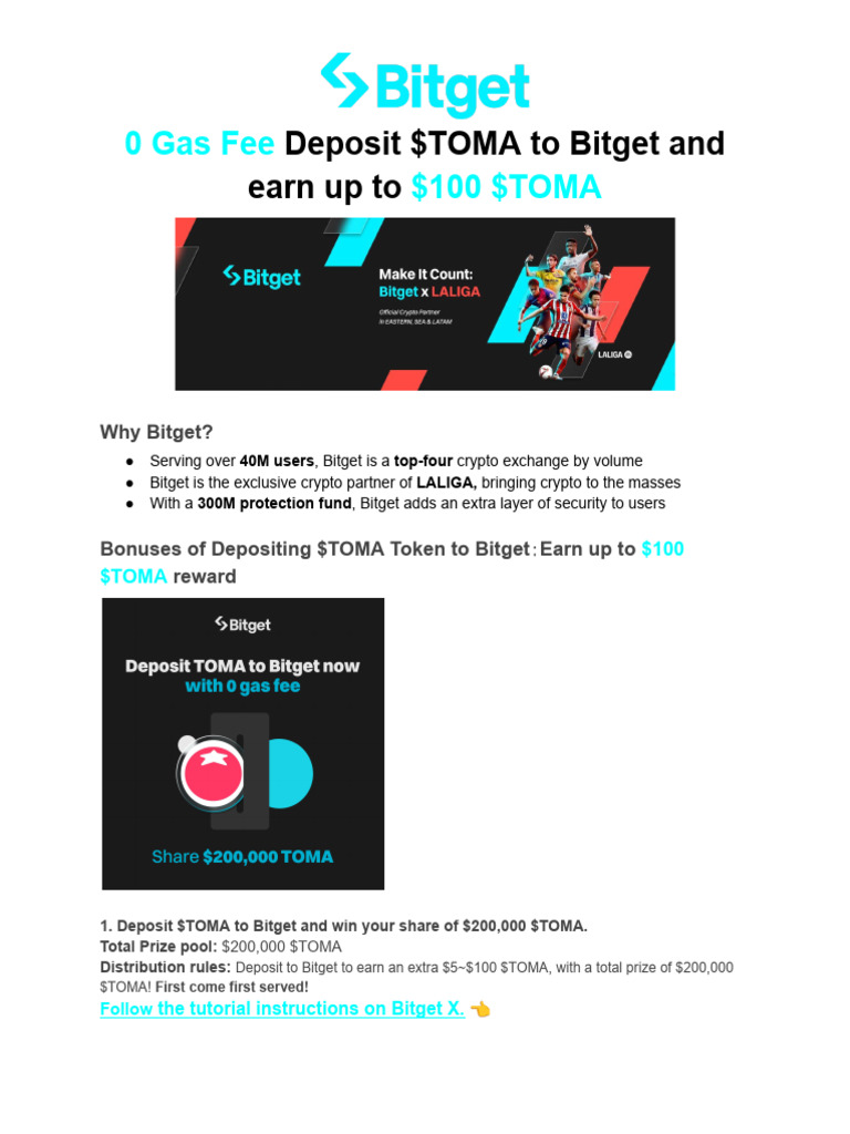 0 Gas Fee Deposit $TOMA To Bitget and Earn Up To $100 $TOMA | PDF
