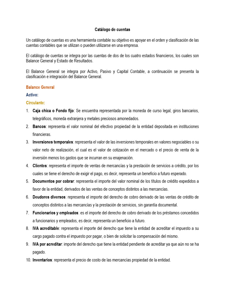 Catálogo de Cuentas Contables Esencial | PDF | Contabilidad | Hoja de ...
