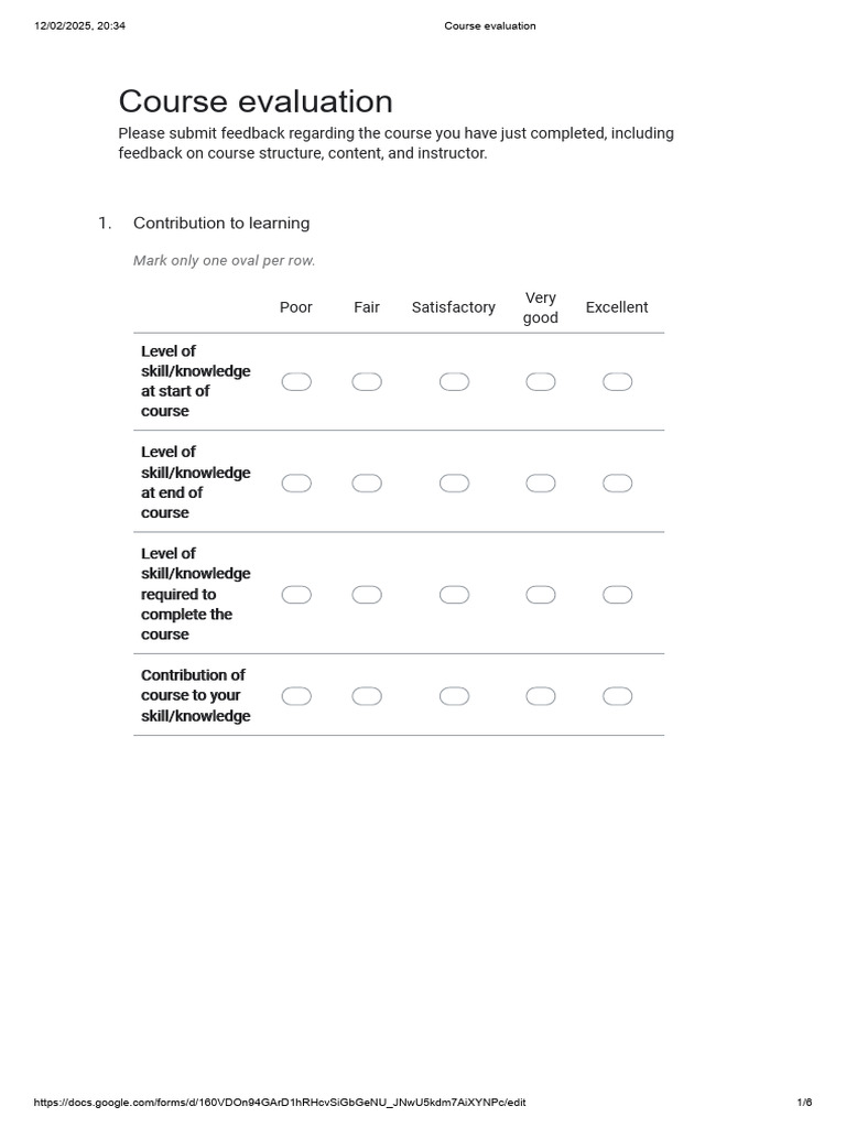 Course Evaluation Feedback Form | PDF | Course Evaluation | Cognition