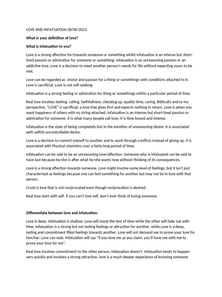 Love and Infatuation. Lecture 1 Core Singles Lagos | PDF | Love ...