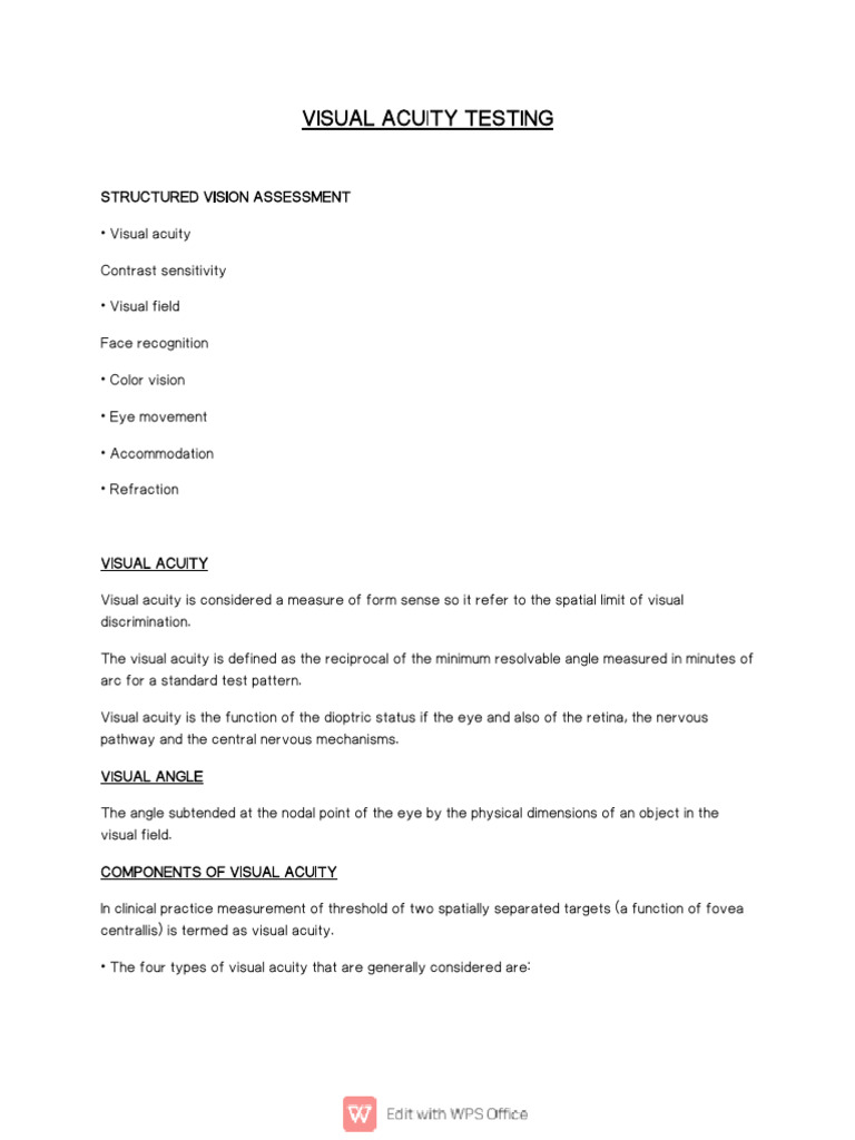 Visual Acuity Testing Overview | PDF | Visual Acuity | Cognitive Science