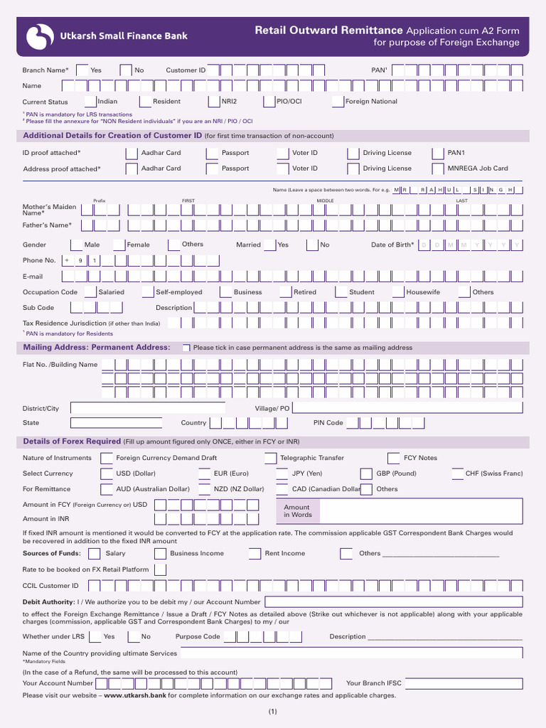 A2 Form for Retail Outward Remittance | PDF | Banks | Insurance