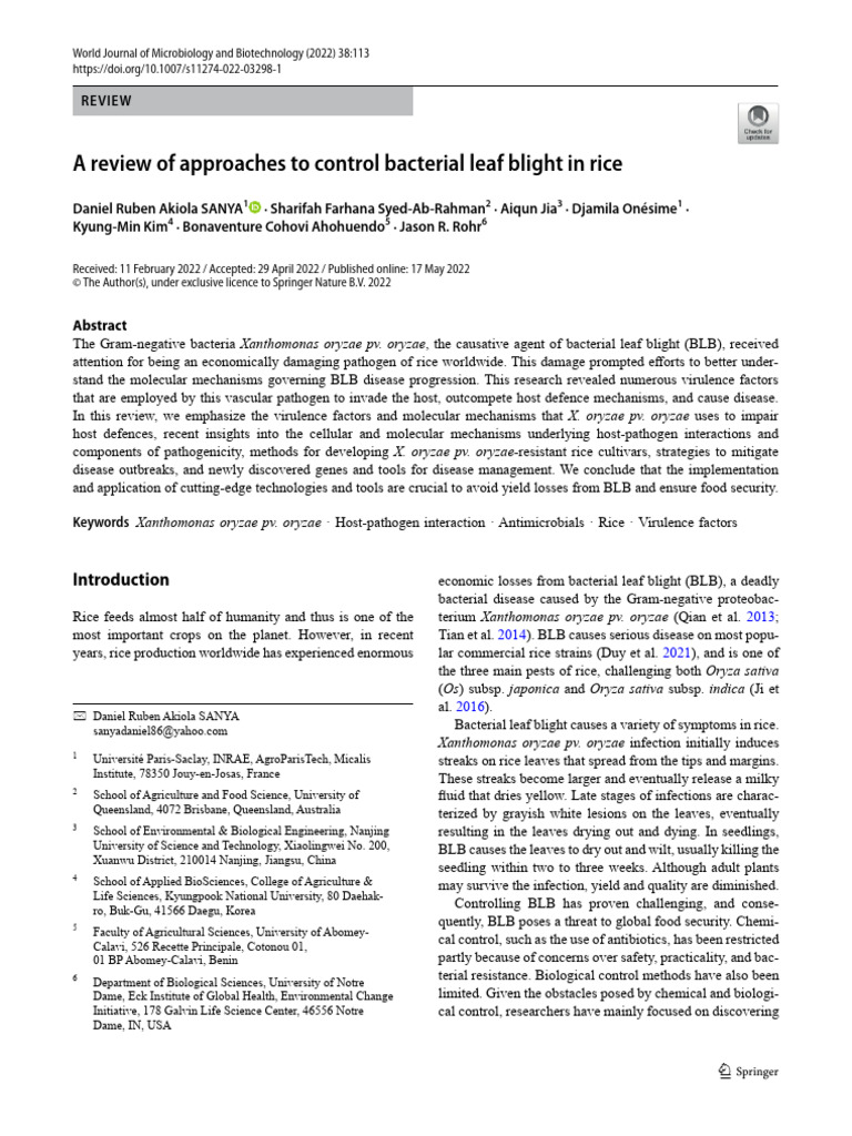 Virulence Factors in Rice BLB Control | PDF | Life Sciences | Molecular ...