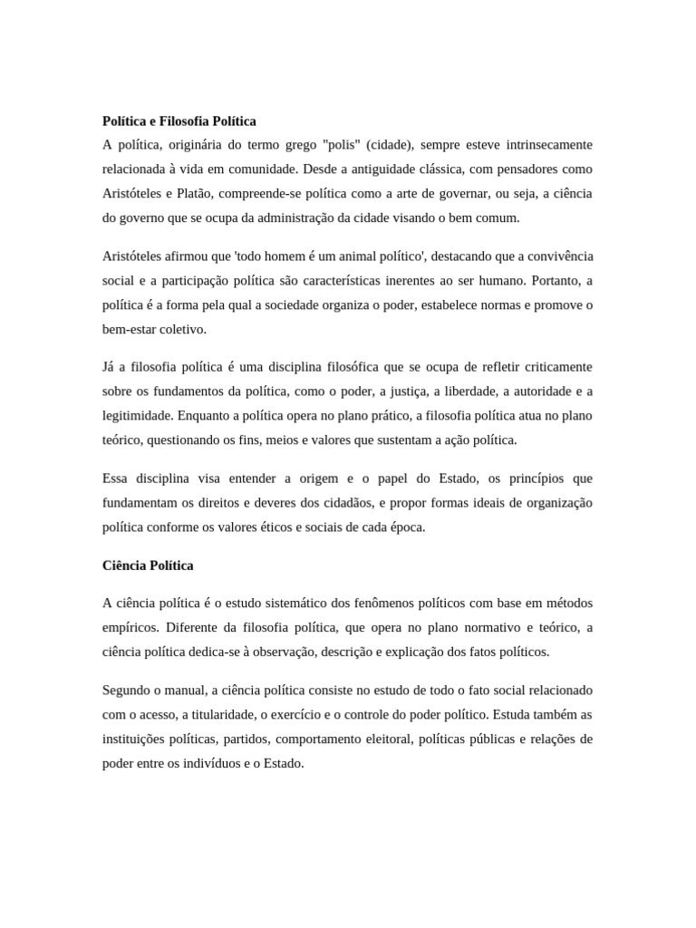 Resumo de Política e Filosofia Política | PDF | Estado | Justiça