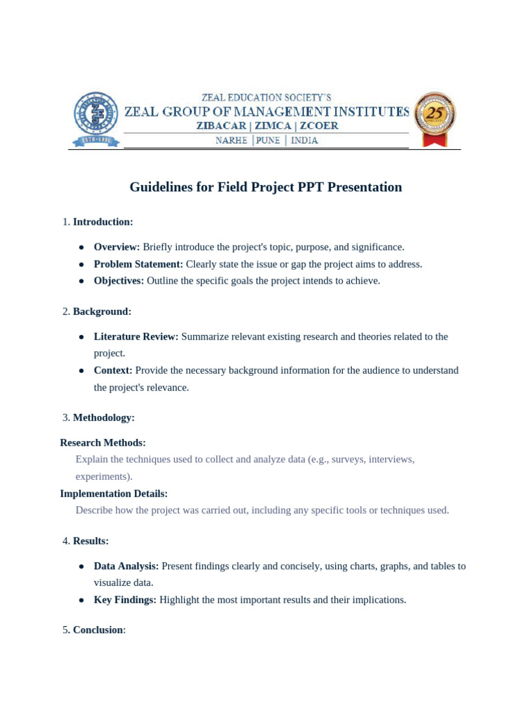 Field Project Presentation Guidelines | PDF