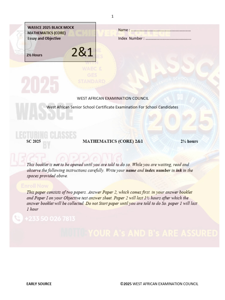 WASSCE 2025 Mathematics Mock Exam | PDF | Area | Circle