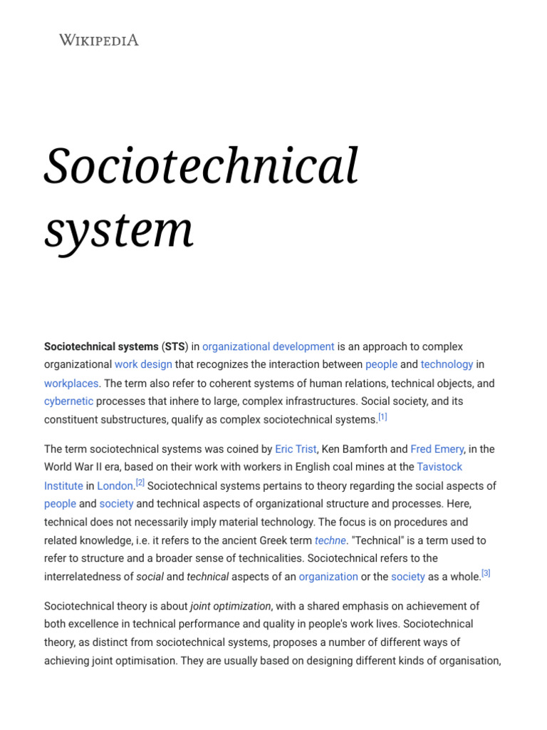 Sociotechnical System - Wikipedia | PDF