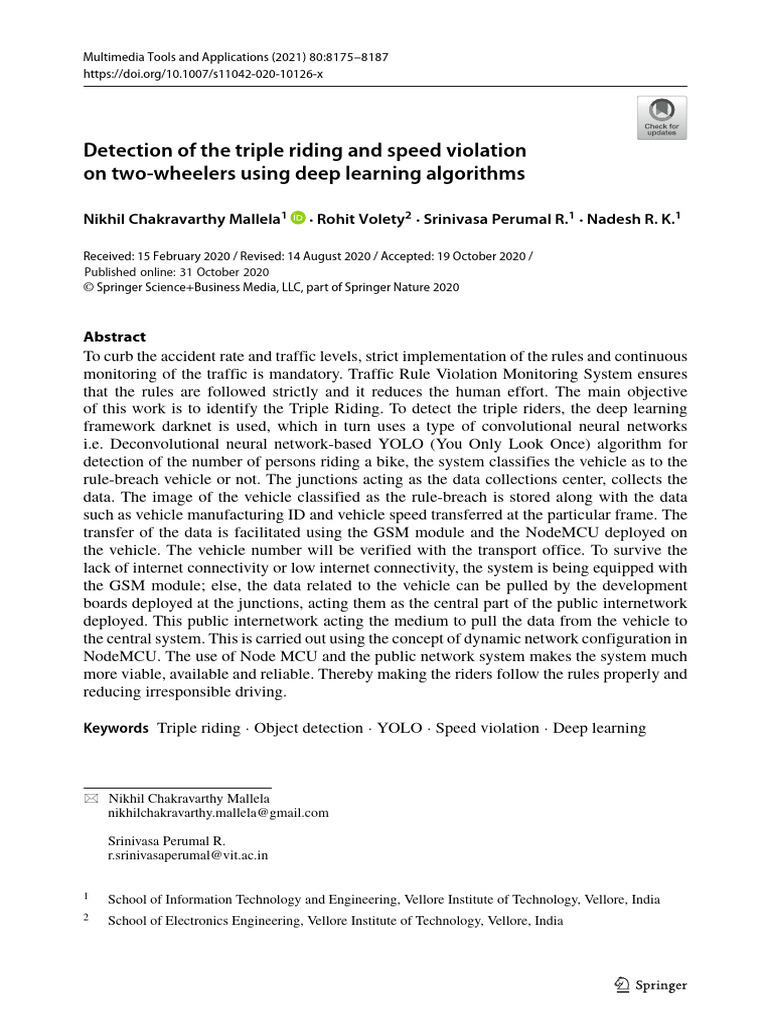 Detection of The Triple Riding and Speed Violation On Two-Wheelers ...