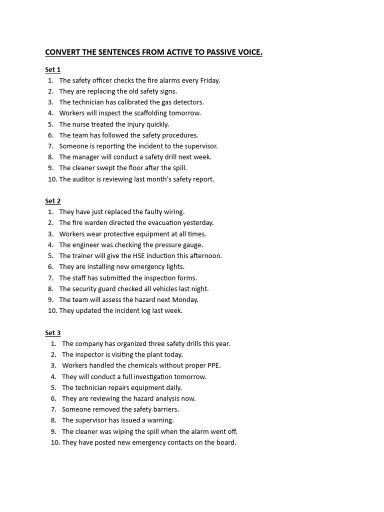 Passive Voice Safety Procedures | PDF | Personal Protective Equipment ...