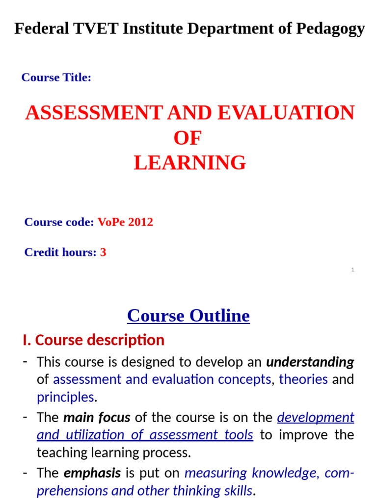 Learning Assessment and Evaluation Course | PDF | Educational ...
