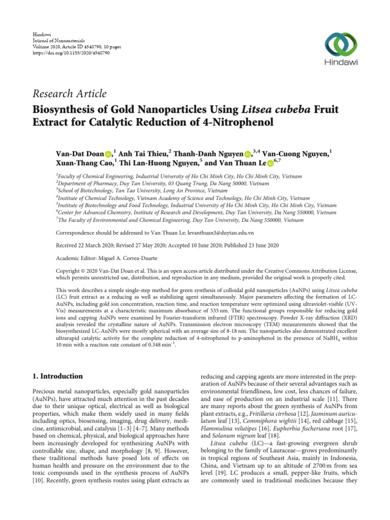 Green Synthesis of Gold Nanoparticles | PDF | Catalysis ...