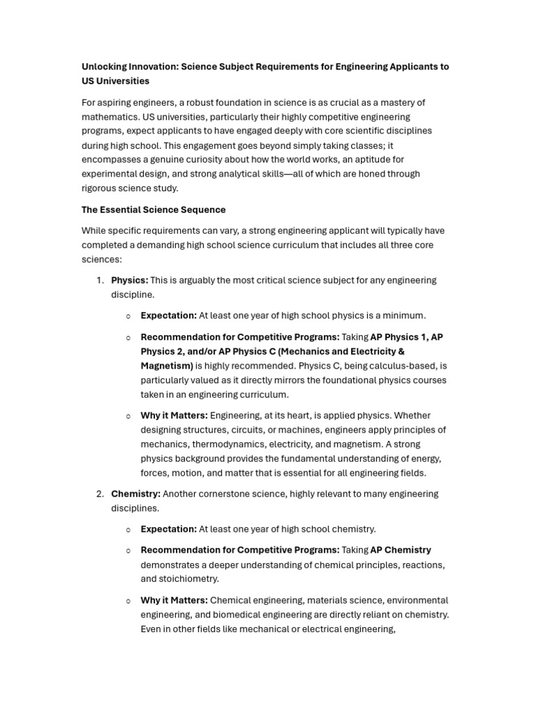 Science Requirements for Engineering Applicants | PDF | Science ...